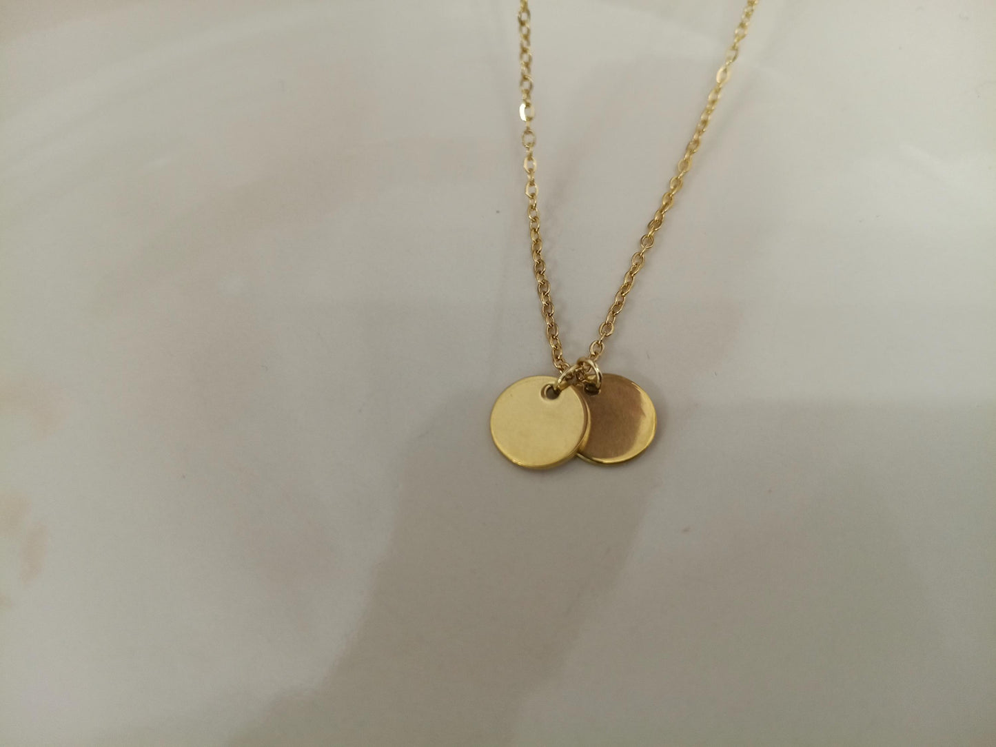 Collar Doble Colgante Disco (45cm) - Acero Inoxidable Chapado en Oro 18K Pulido para ella