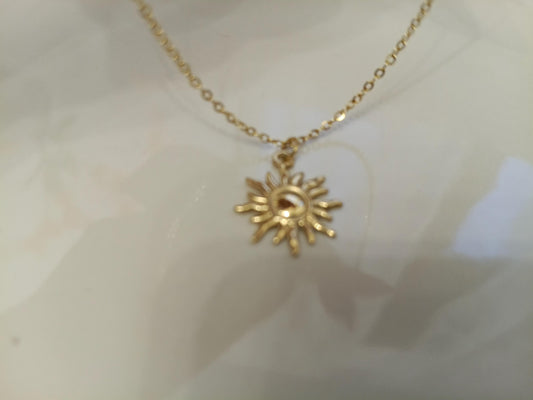 Collar de Acero Inoxidable Oro 18K - colgante de Sol Efecto Espejo - 45cm +5cm Extensión (17.7" + 2").