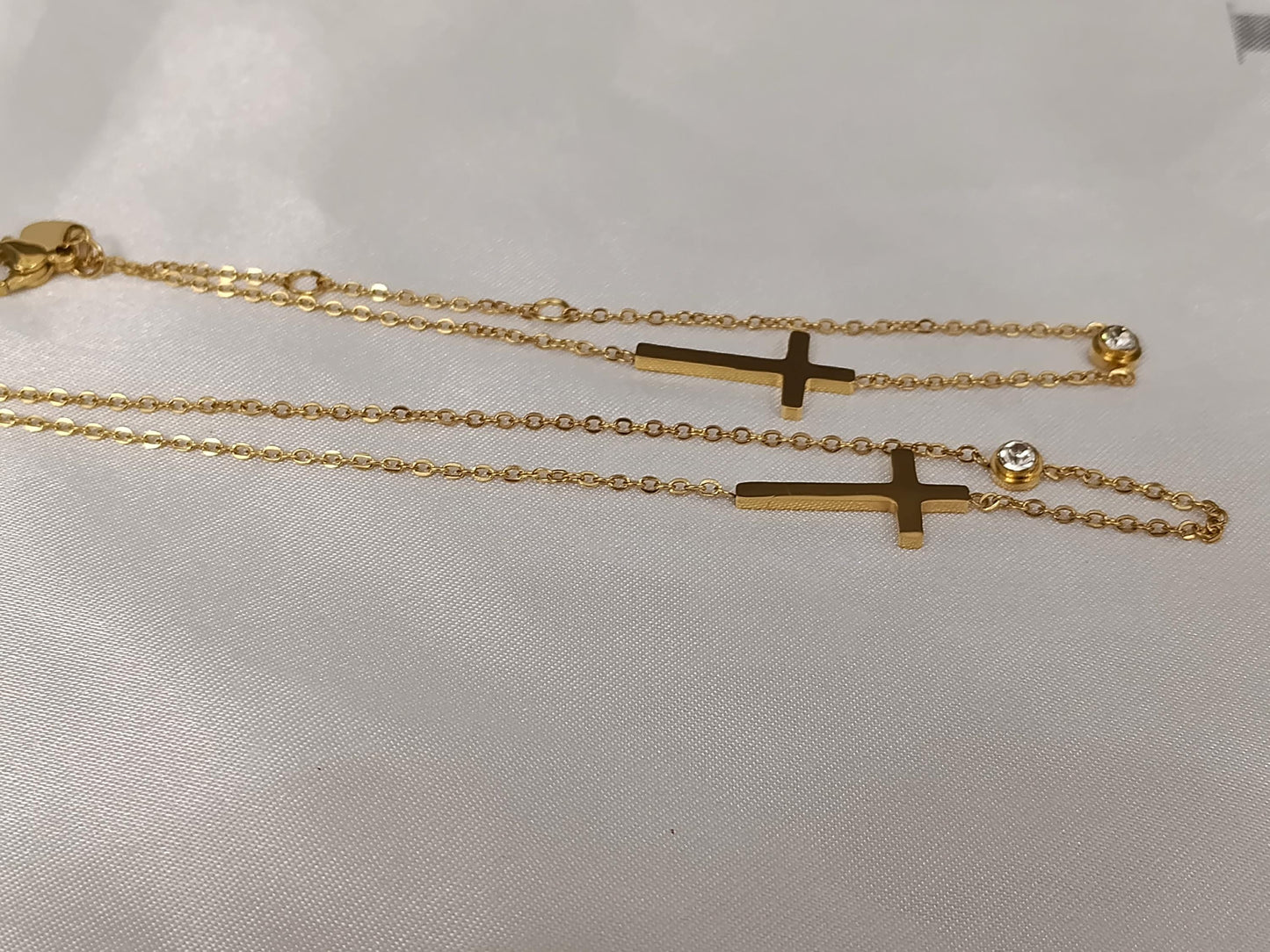 Conjunto de joyas acero inoxidable collar de acero inoxidable Cruz y circonia 40cm + Extensión 5cm 17.7"+2" con pulsera a juego para mujer