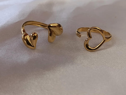 Par de Anillos Ajustables "Corazón" en Acero Inoxidable con Baño de Oro 18K regalos para ella