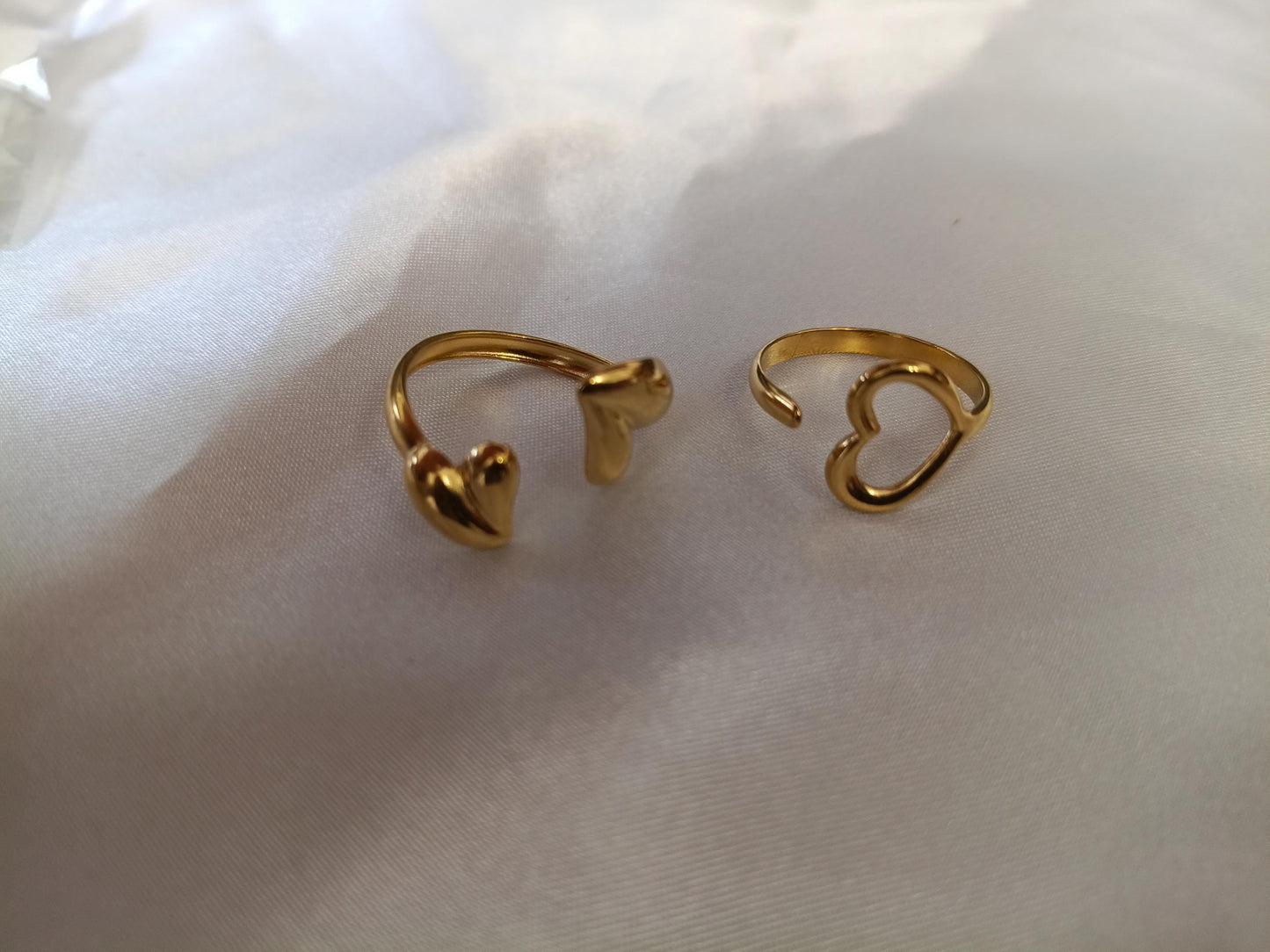 Par de Anillos Ajustables "Corazón" en Acero Inoxidable con Baño de Oro 18K regalos para ella
