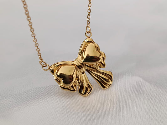 Collar con Colgante de Lazo en Acero Inoxidable y Baño de Oro 18K (40cm + Extensión) regalo para ella