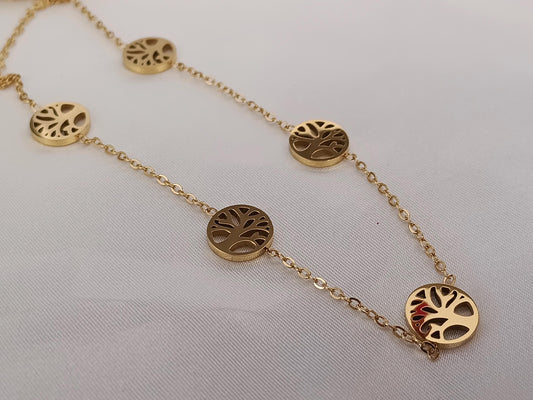 Collar de cuentas con arboles de la vida acero inoxidable bañado en oro 18K para mujeres