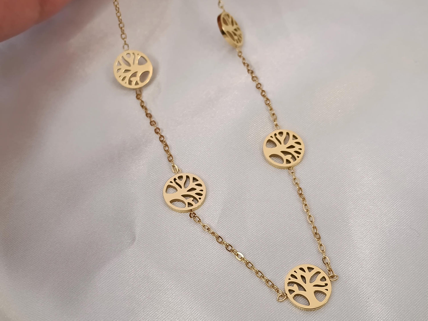 Collar de cuentas con arboles de la vida acero inoxidable bañado en oro 18K para mujeres