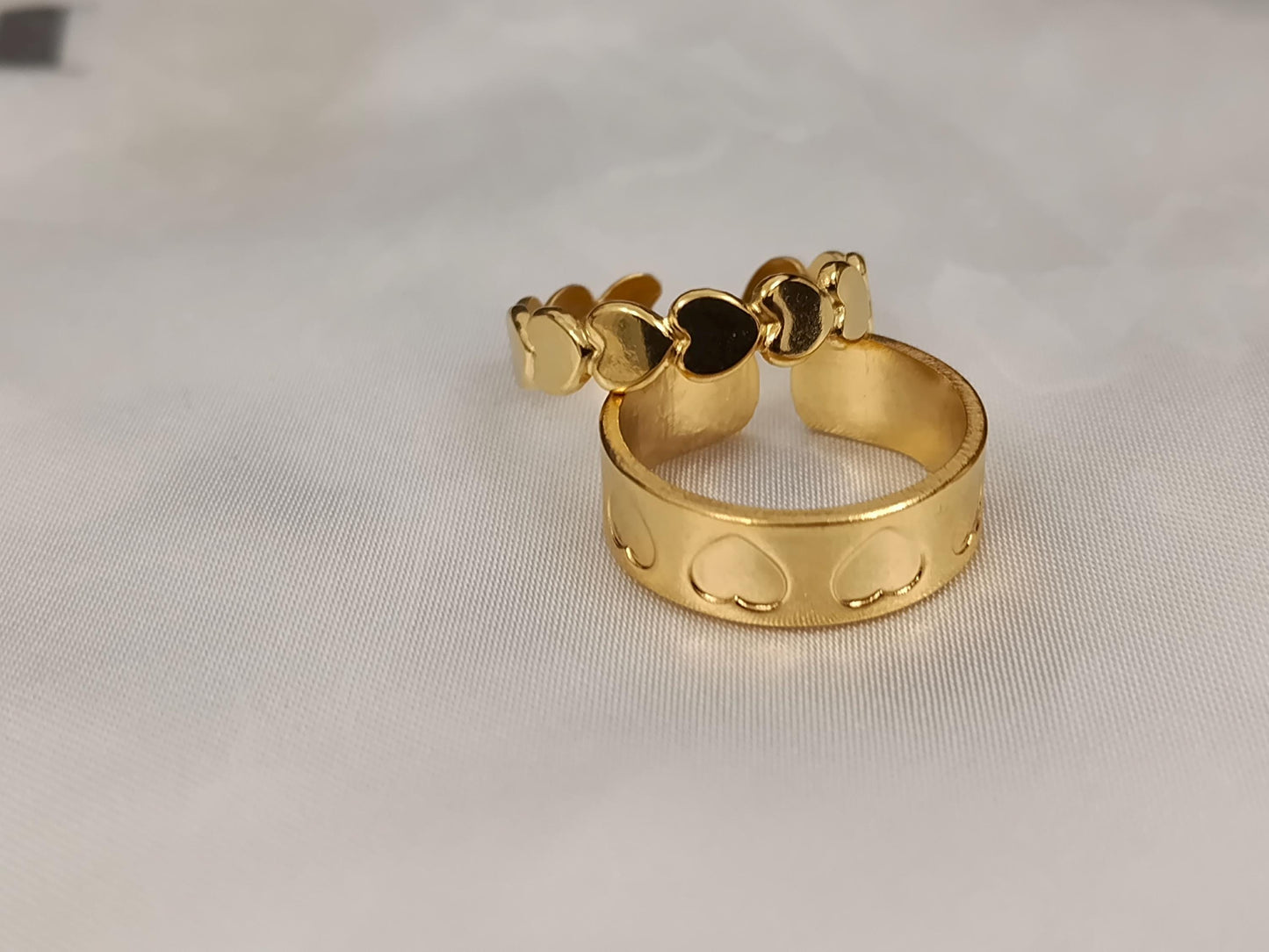 Set de Anillo Ajustable con corazones Inoxidable con Baño de Oro 18K regalos para ella