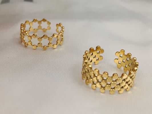 Set de Anillo Ajustable forma escalado italiano Inoxidable con Baño de Oro 18K regalos para ella