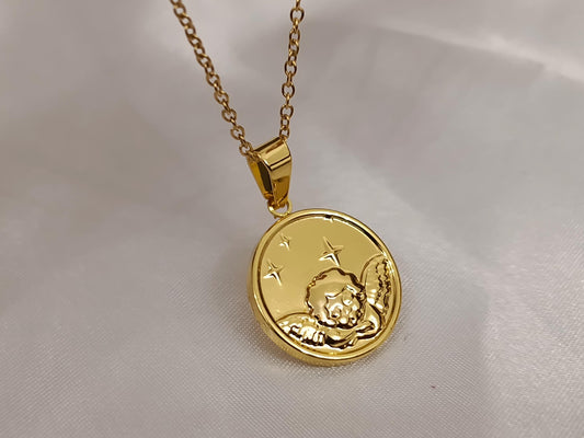 Collar con Colgante moneda de Ángel en Oro 18K (PVD) - 16" + 2" Ajustable para mujeres
