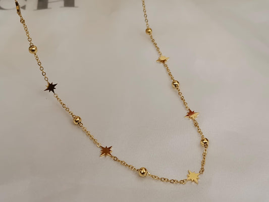Collar con cuentas de estrellas polares con bolitas acero inoxidable oro bañado de 18K para mujeres