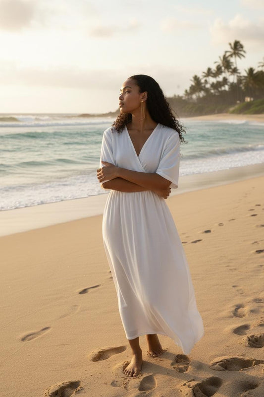 Pendientes largos de Flor (7cm) - Acero Inoxidable Bañado en Oro 18K con Cierre de Bola de Rosca para ella