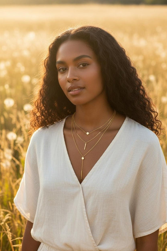 Collar de Acero Inoxidable de Tres Capas con Colgantes de Discos, Chapado en Oro 18K para ella