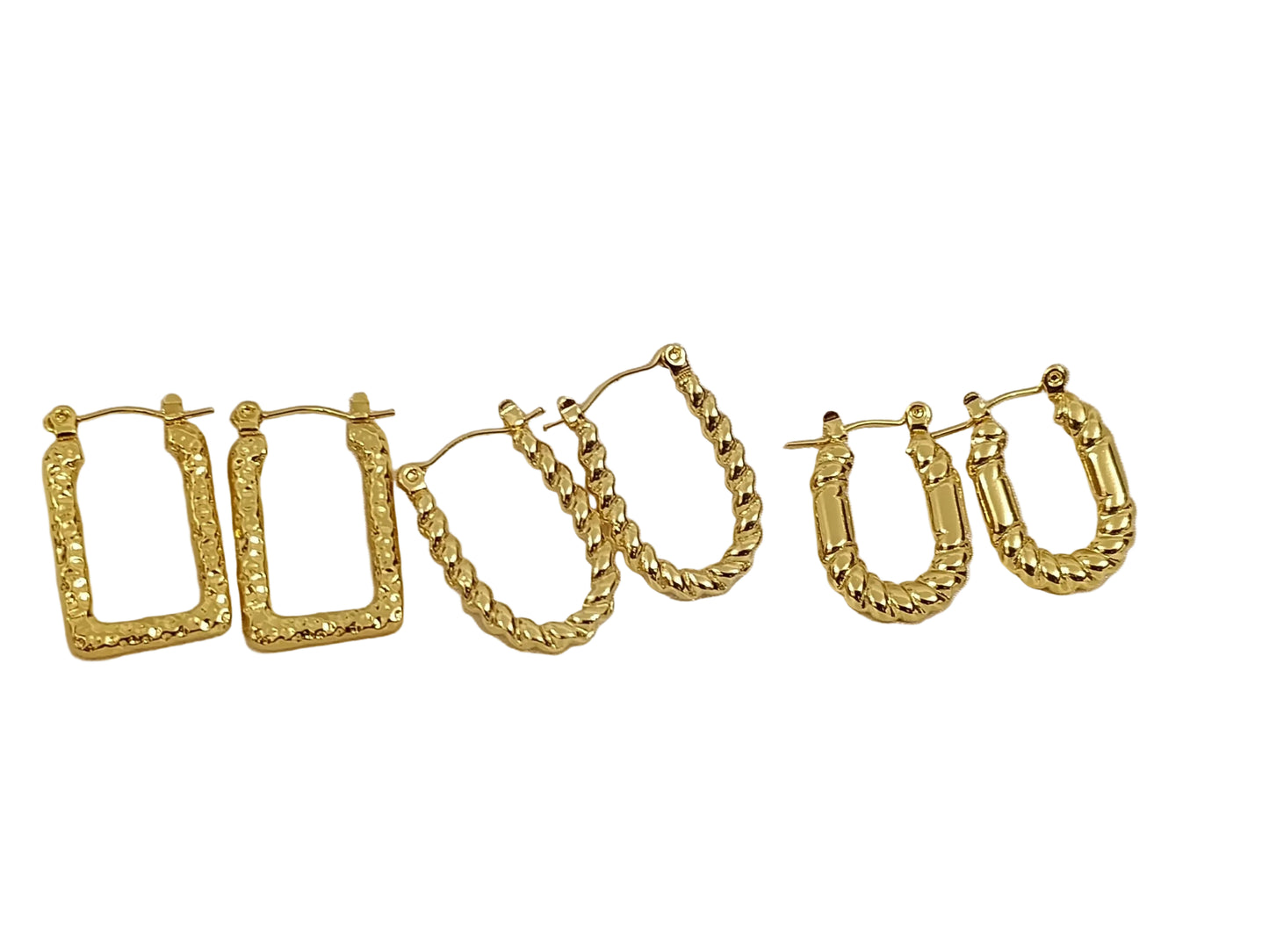 Pendientes de Aro trenzas Estilo Italiano Oro 18K - Acero Inoxidable, de forma U rectangular regalo para ella