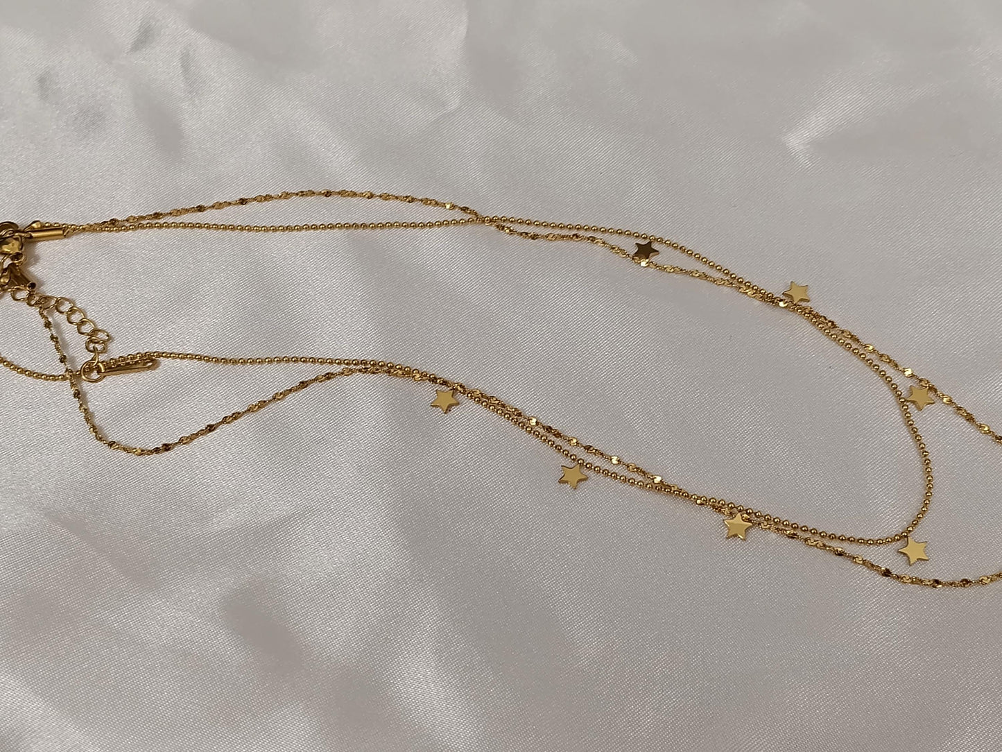 Collar doble cadena con Colgante extrellas en Oro 18K (PVD) - 16" + 2" Ajustable para mujeres