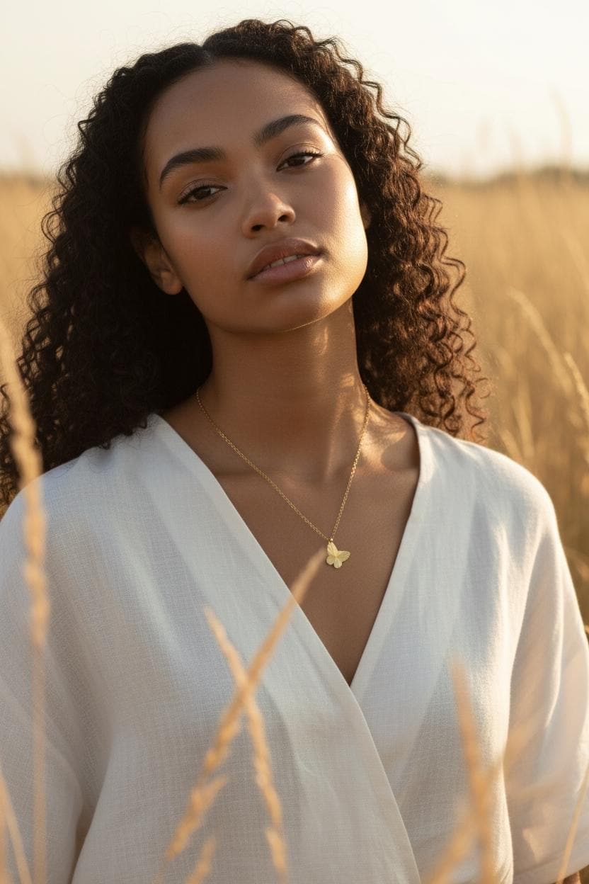 Conjunto de joyas Collar de mariposa ypendientes Mariposa a juego en Oro 18K (PVD) para mujeres