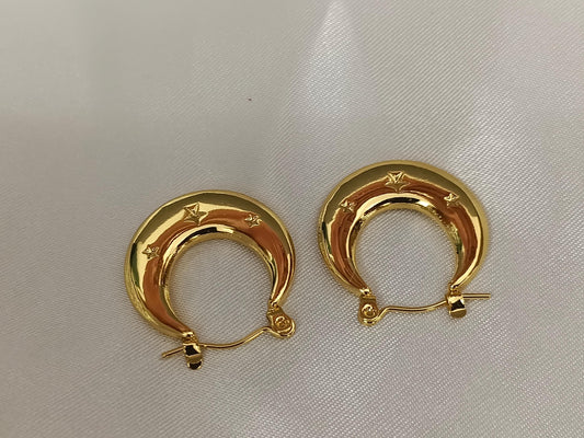 Pendientes de aro con estrellas de estilo italiano, acero inoxidable con baño de oro de 18K y efecto espejo regalo para ella