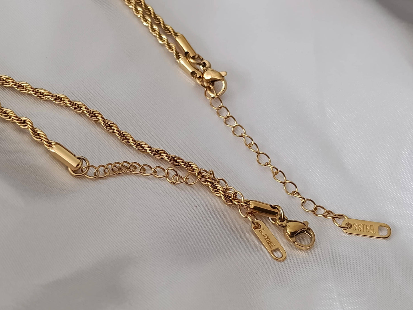 Conjunto de joyas Collar de cuerda de Acero Inoxidable Oro 18 y 40cm + Extensión 5cm 16"+2" con pulsera a juego para mujeres