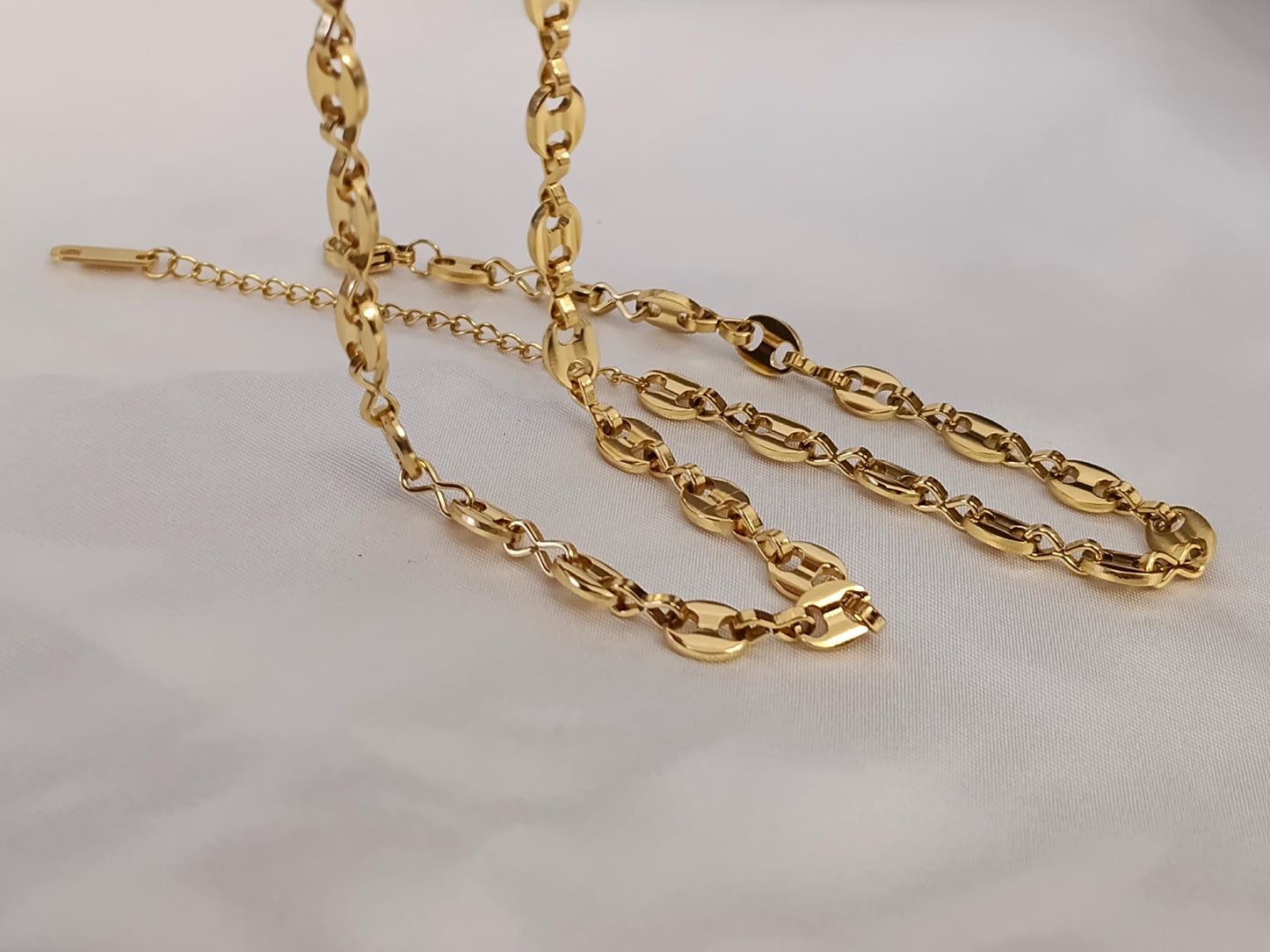 Conjunto de joyas Collar Acero Inoxidable Oro 18 y 40cm + Extensión 5cm 16"+2" con pulsera a juego para mujeres