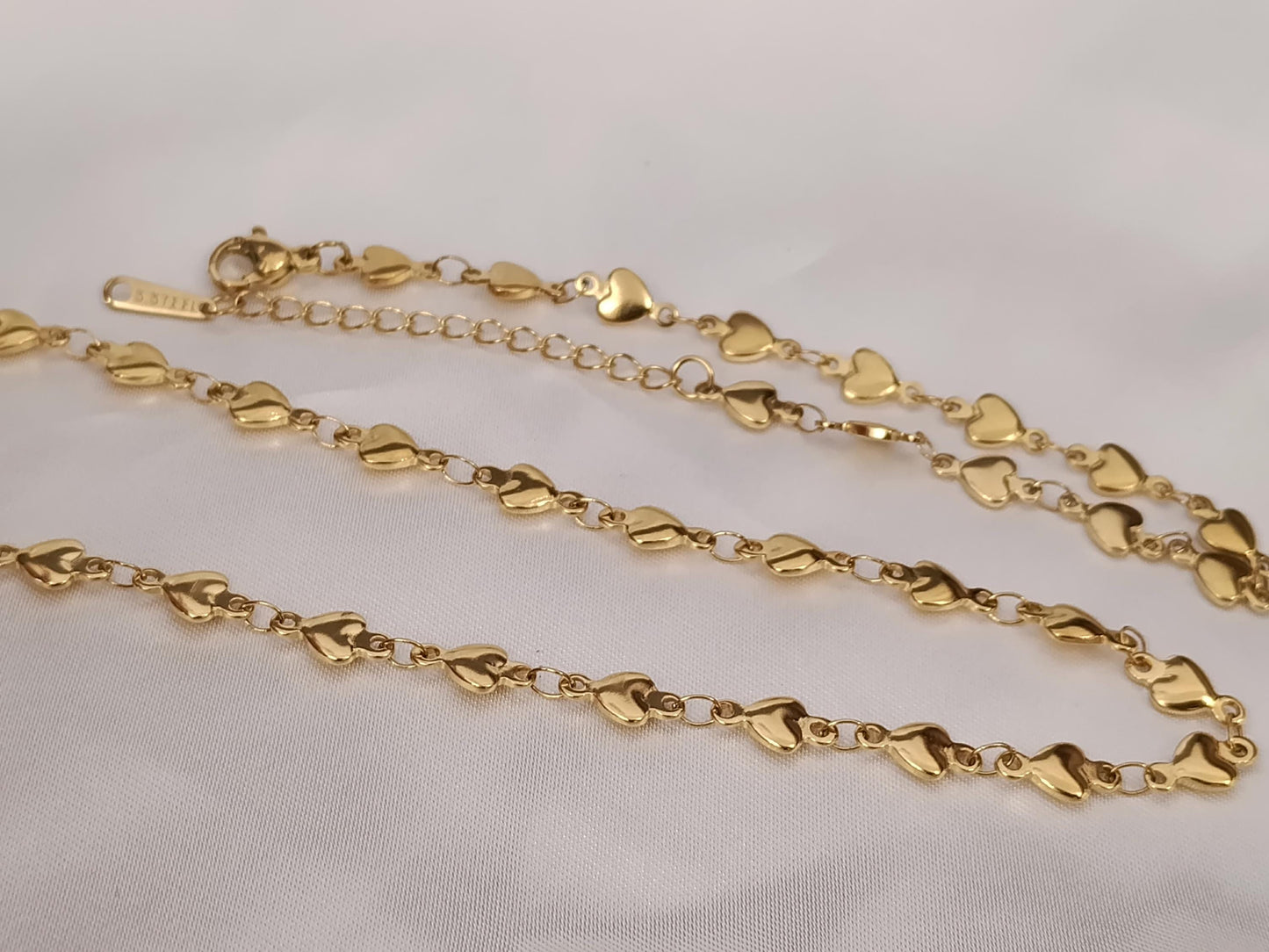 Conjunto de joyas Collar con corazones Acero Inoxidable Oro 18 y 40cm + Extensión 5cm 16"+2" con pulsera a juego para mujeres