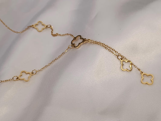 collar largo 55cm más extensión de acero con colgantes tréboles bañado en oro 18K resistente al agua collar para mujeres