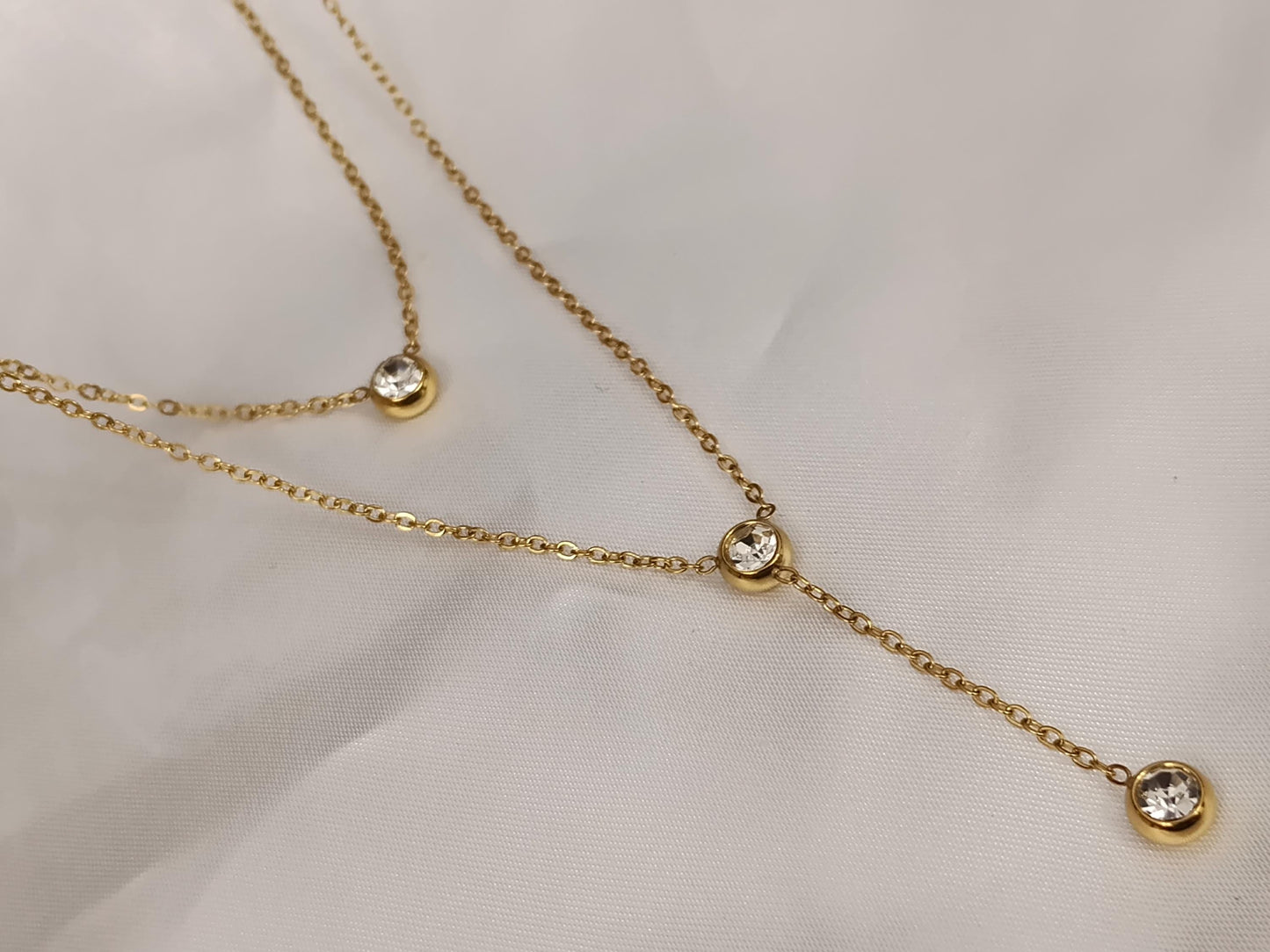 Set de Collares Apilables Dobles con Circonitas, Acero Inoxidable y Oro 18K (PVD) - 16" y 20" para mujeres