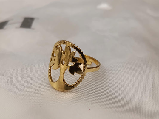 Anillo Abierto Ajustable árbol de la vida Acero Inoxidable - bañado en oro 18K para ella