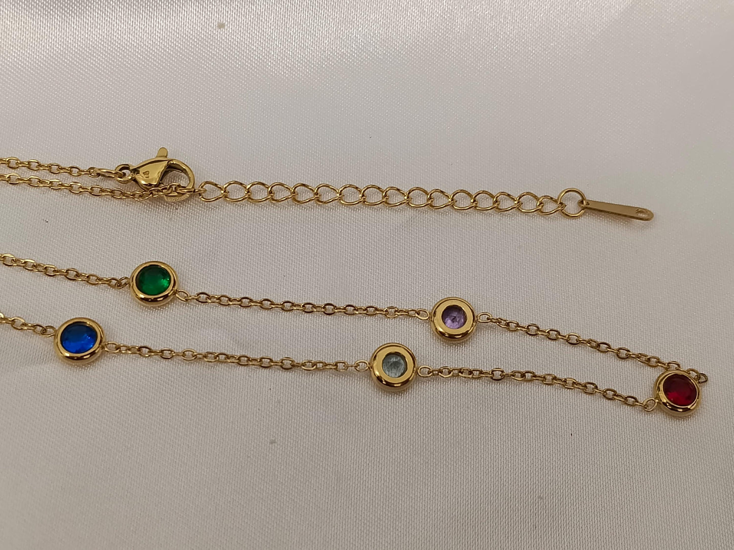 Collar con Cuentas de Circonita Premium multicolor acero inoxidable bañado en oro 18K para mujeres