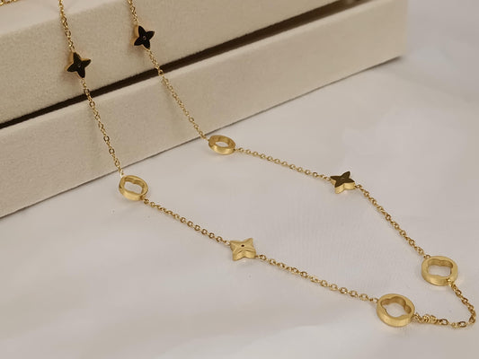 Collar ajustable de Acero Inoxidable 18K Oro - 45cm Gargantilla Trébol de Cuatro Hojas Efecto Espejo para mujeres