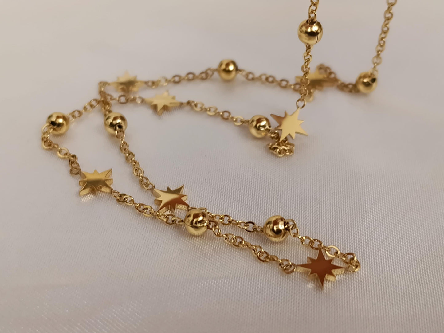 Collar con cuentas de estrellas polares con bolitas acero inoxidable oro bañado de 18K para mujeres