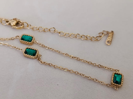 Collar con Cuentas de esmeralda verde acero inoxidable bañado en oro 18K para mujeres