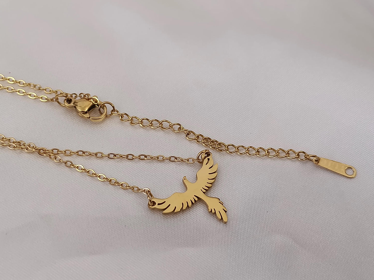 Collar de Acero Inoxidable Oro 18K - colgante Fénix Efecto Espejo - 45cm 17.7 pulgadas para ella