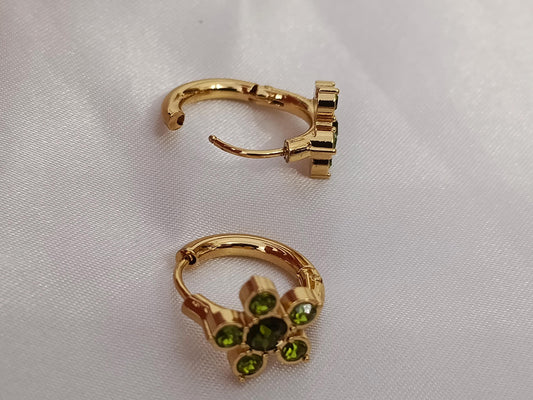 Aretes Aros pendientes con flores circonitas verde azul rosa en Oro 18K (PVD) - Acero Inoxidable - Resistentes al Agua para mujeres
