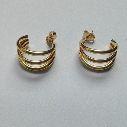 Aretes Aros Anchos Pulidos Efecto Espejo en Oro 18K (PVD) - Acero Inoxidable - Resistentes al Agua para mujeres