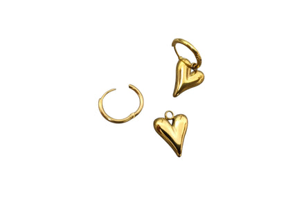 Aretes Aros Corazón Colgantes en Oro 18K (PVD) - Acero Inoxidable - Resistentes al Agua para mujeres