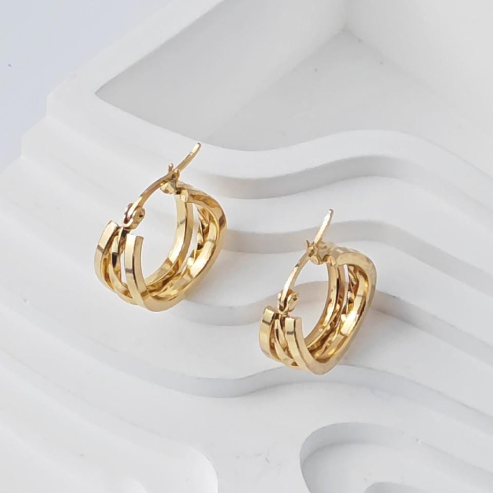 Aretes Aros Anchos Pulidos Efecto Espejo en Oro 18K (PVD) - Acero Inoxidable - Resistentes al Agua para mujeres