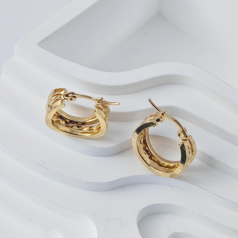 Aretes Aros Anchos Pulidos Efecto Espejo en Oro 18K (PVD) - Acero Inoxidable - Resistentes al Agua para mujeres