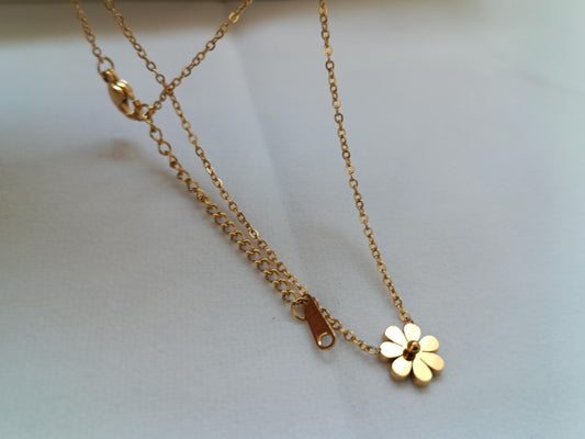 Collar con Colgante de Flor Pulida en Oro 18K (PVD) - Acero Inoxidable - 16" + 2" /40cm+5cm extension para mujeres