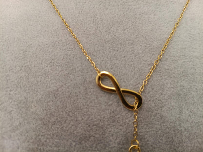 Collar Lariat Infinito y Cruz en Oro de 18K (PVD) - Acero Pulido Espejo - 18" 45cm para mujeres