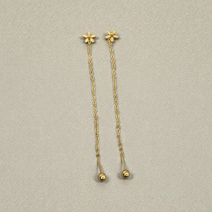 Pendientes largos de Flor (7cm) - Acero Inoxidable Bañado en Oro 18K con Cierre de Bola de Rosca para ella