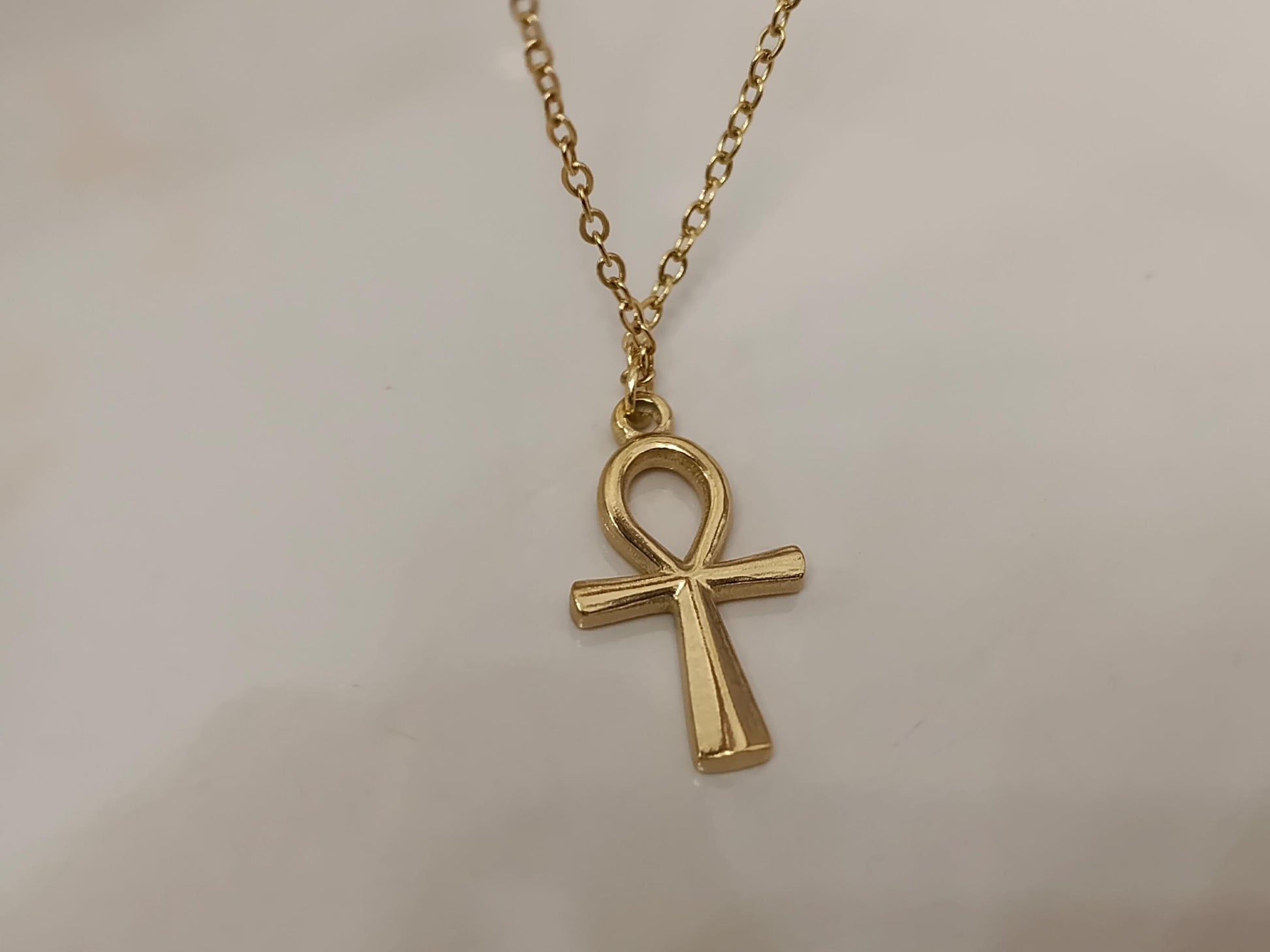 Collar Cruz Egipcia Ankh (45cm) - Acero Inoxidable Chapado en Oro 18K Pulido Espejo para ella