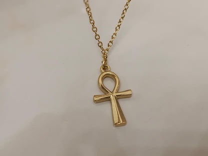 Collar Cruz Egipcia Ankh (45cm) - Acero Inoxidable Chapado en Oro 18K Pulido Espejo para ella
