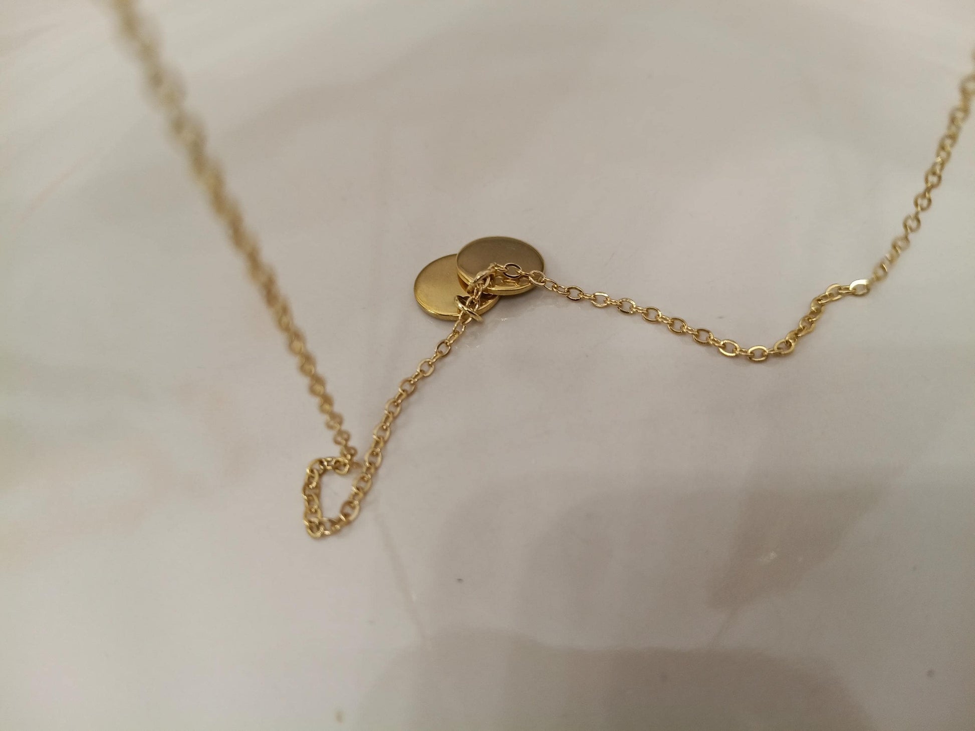 Collar Doble Colgante Disco (45cm) - Acero Inoxidable Chapado en Oro 18K Pulido para ella