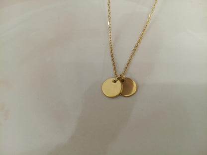 Collar Doble Colgante Disco (45cm) - Acero Inoxidable Chapado en Oro 18K Pulido para ella