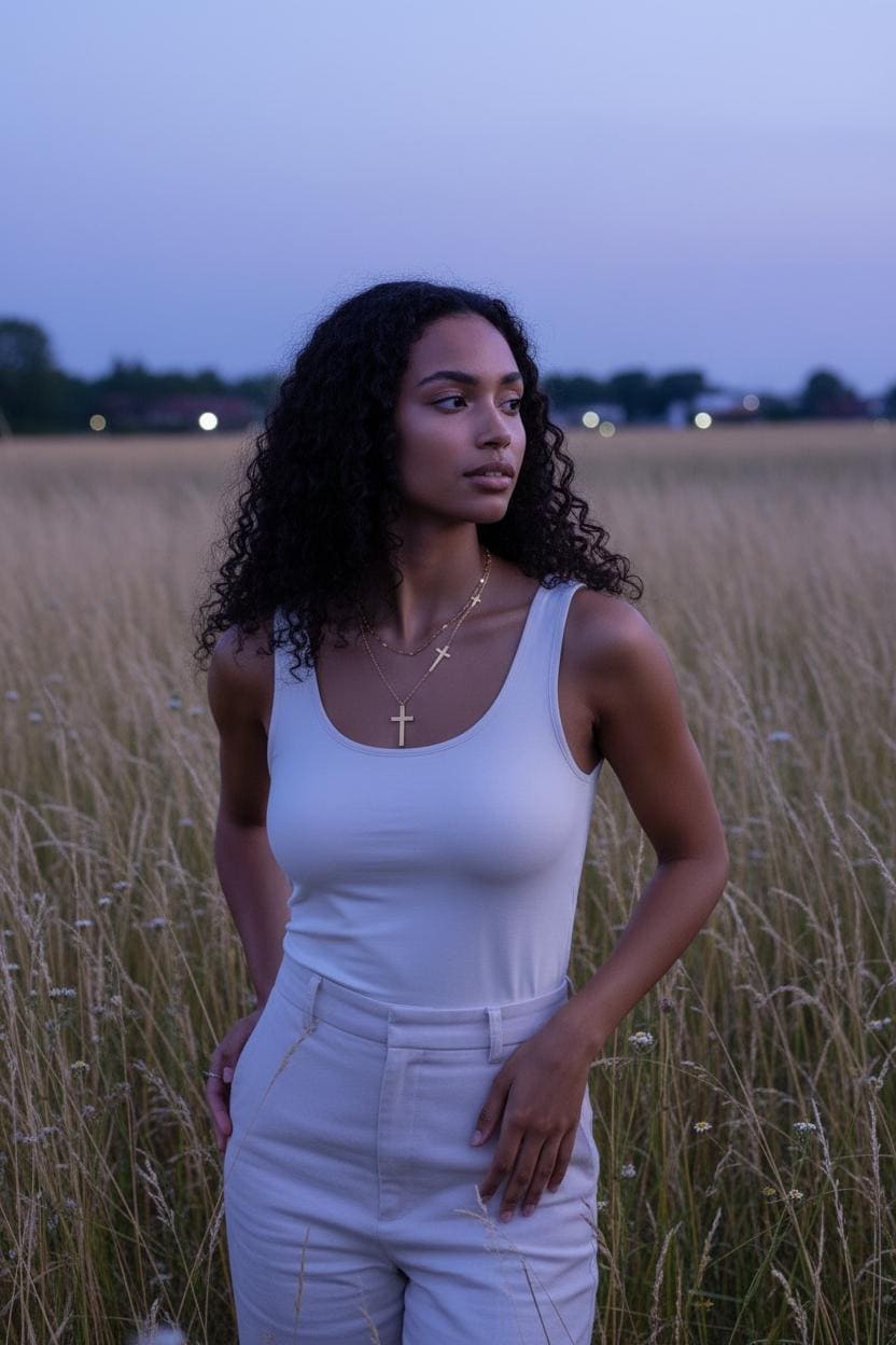 Collar Doble Cadena con Cruz Pulida en Oro 18K (PVD) - Acero Inoxidable - Ajustable para mujeres