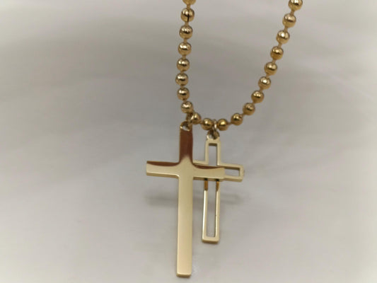 Elegante Collar de Perlas de Acero Inoxidable, Chapado en Oro 18K, con Cadena Extensora y 2 Colgantes para ella