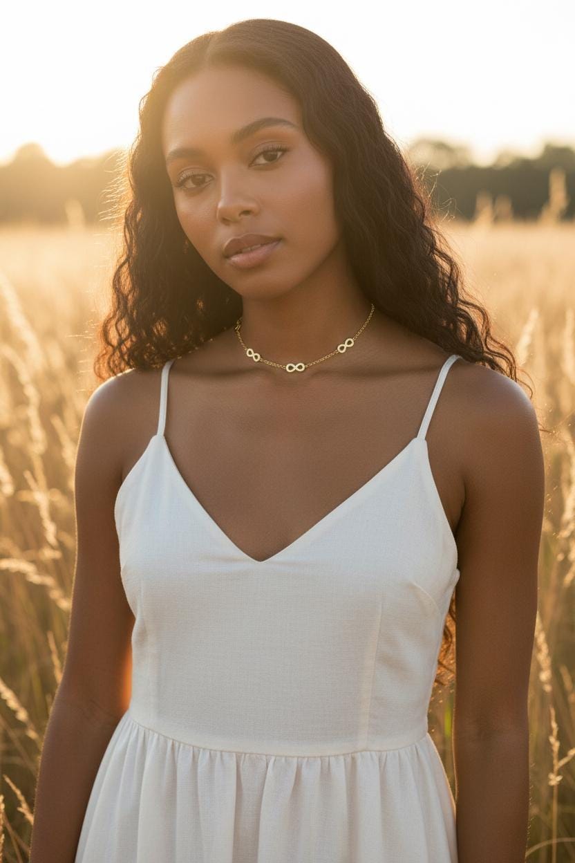 Collar Gargantilla de Acero Inoxidable 18K Oro - Dije Símbolo Infinito con Acabado Espejo - 45cm 17.7 pulgadas para mujeres