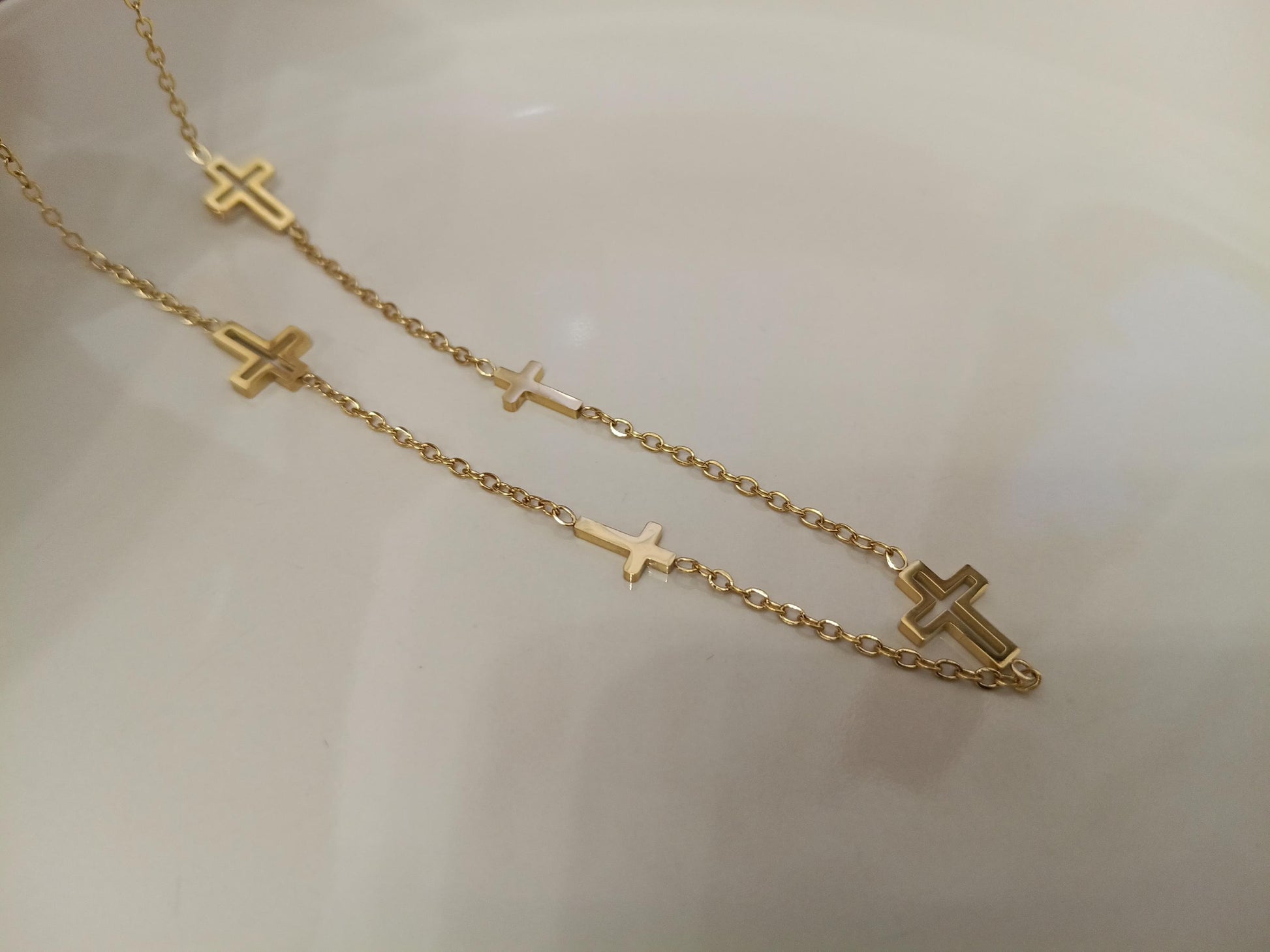 Collar Gargantilla de Acero Inoxidable Oro 18K - colgantes de Cruz Efecto Espejo - 45cm (17.7") para mujeres