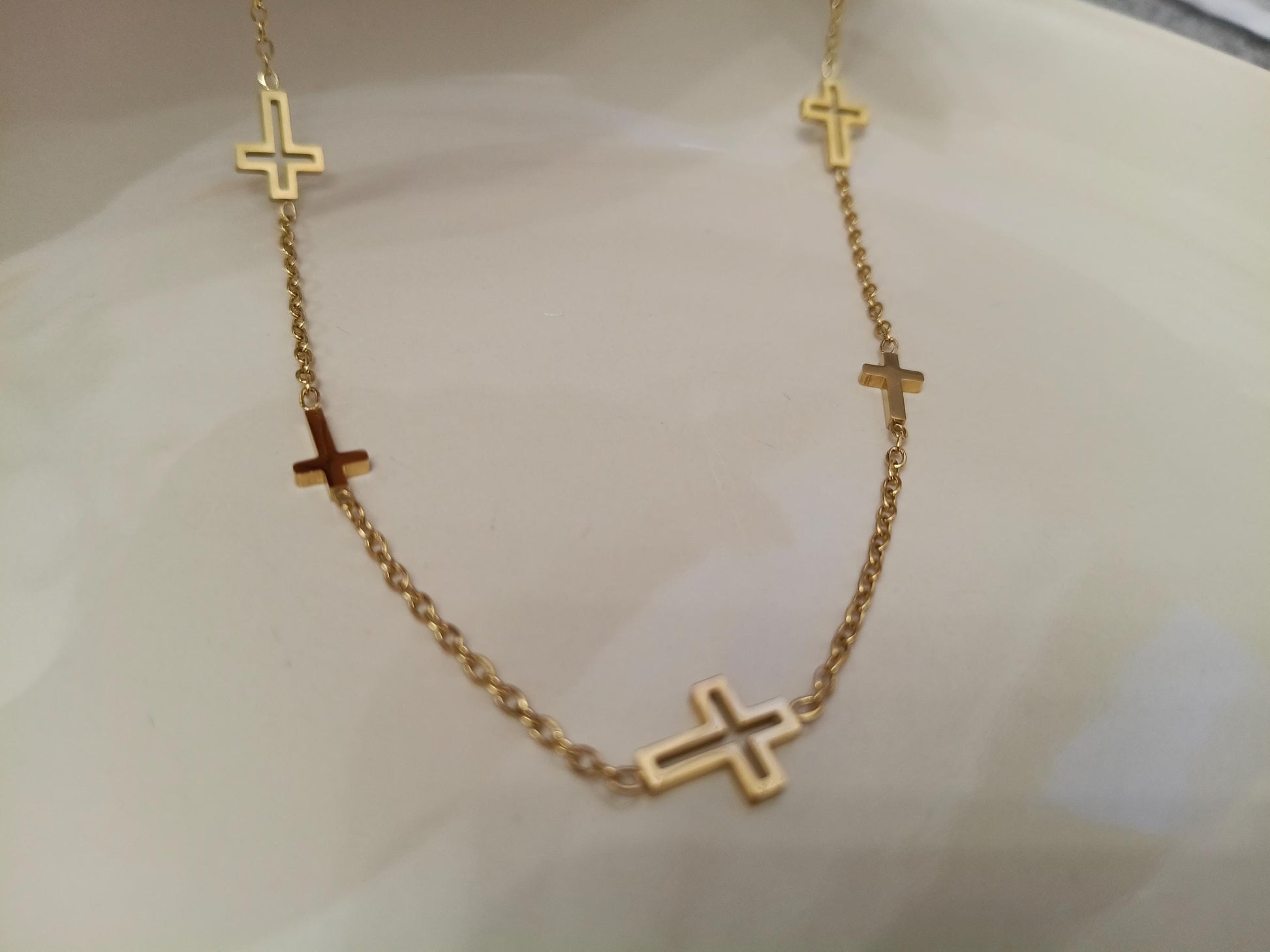 Collar Gargantilla de Acero Inoxidable Oro 18K - colgantes de Cruz Efecto Espejo - 45cm (17.7") para mujeres