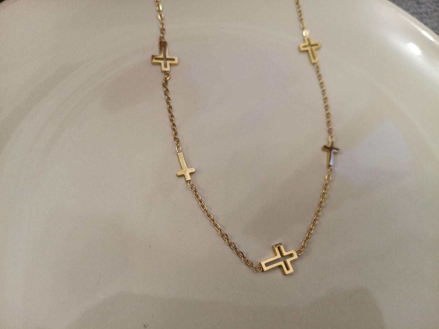 Collar Gargantilla de Acero Inoxidable Oro 18K - colgantes de Cruz Efecto Espejo - 45cm (17.7") para mujeres