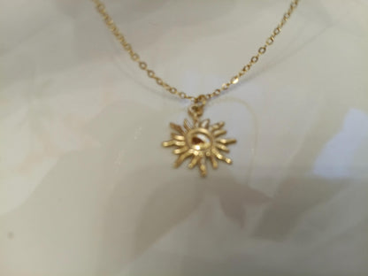 Collar de Acero Inoxidable Oro 18K - colgante de Sol Efecto Espejo - 45cm +5cm Extensión (17.7" + 2").