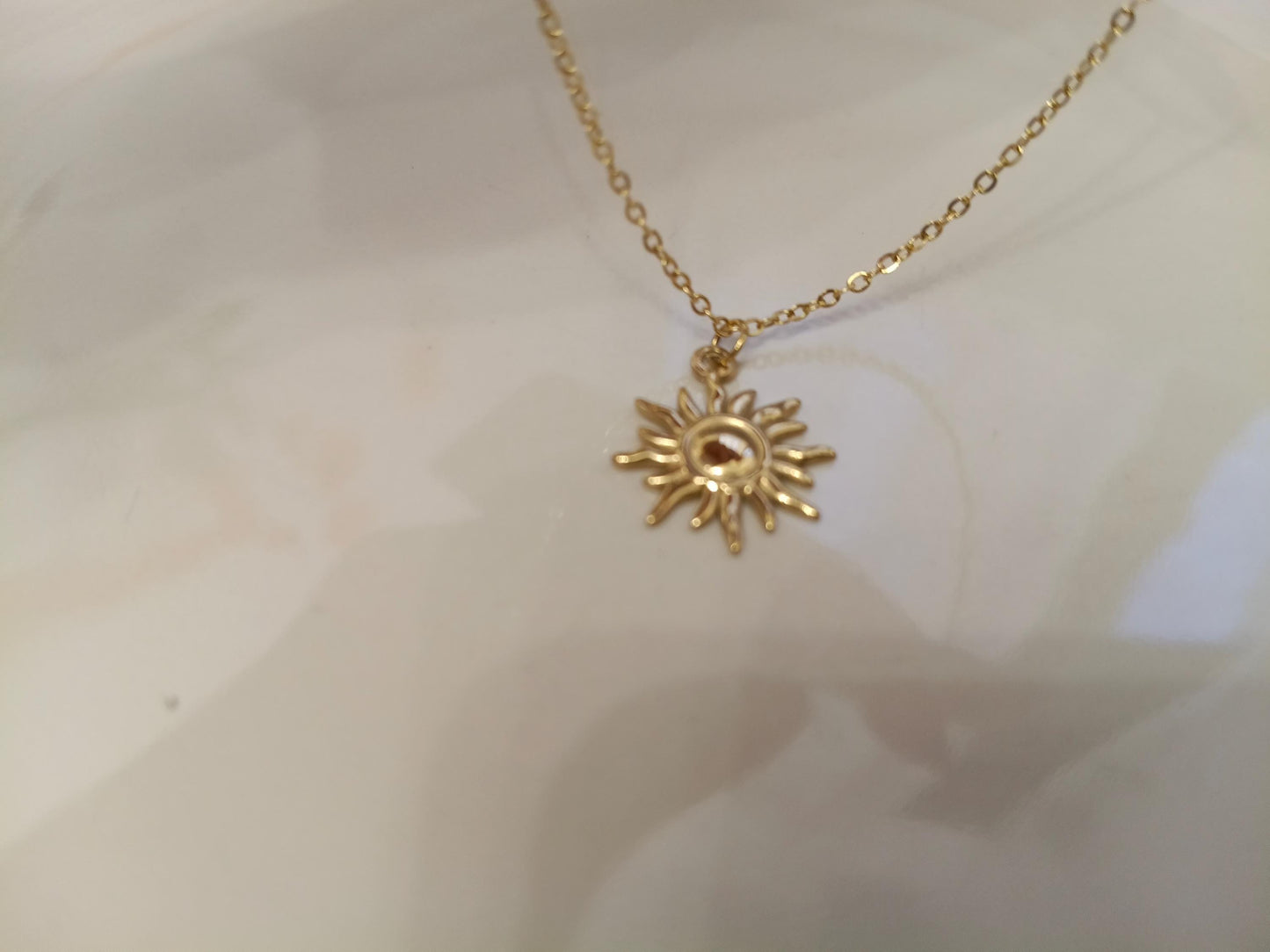 Collar de Acero Inoxidable Oro 18K - colgante de Sol Efecto Espejo - 45cm +5cm Extensión (17.7" + 2").