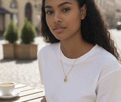 Collar Miami de Acero Inoxidable Oro 18K con Cuentas y Mini Candado Espejo - 45cm +5CM Extensión (17.7"+2")